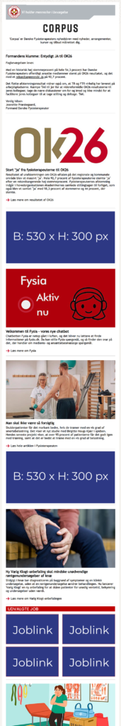 Example of Fysioterapeuten’s newsletter showing banner format and the position within the newsletter, available for purchase.